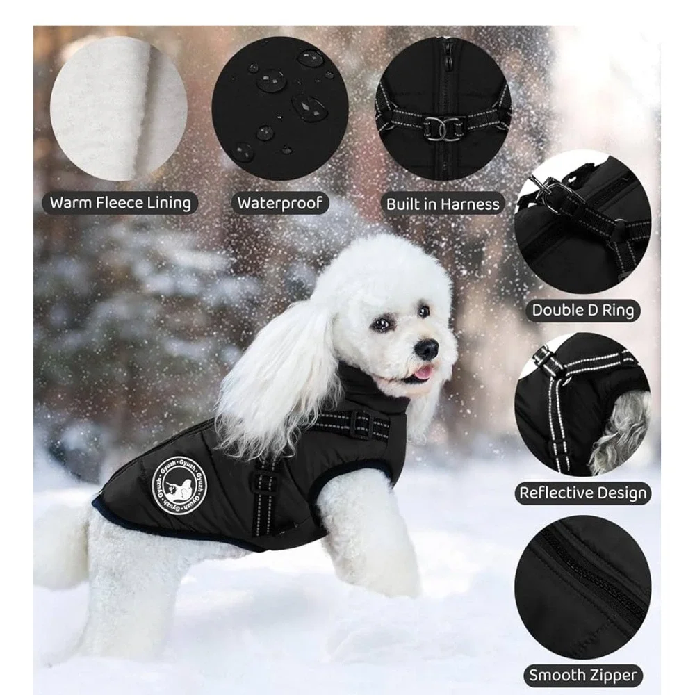 Gyvazla Dog Winter Coat Waterproof Puffer Vest Built-in Harness‎ 3XL